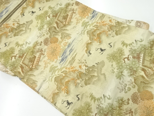 JAPANESE KIMONO / ANTIQUE NAGOYA OBI / WOVEN CRANE & KIKU